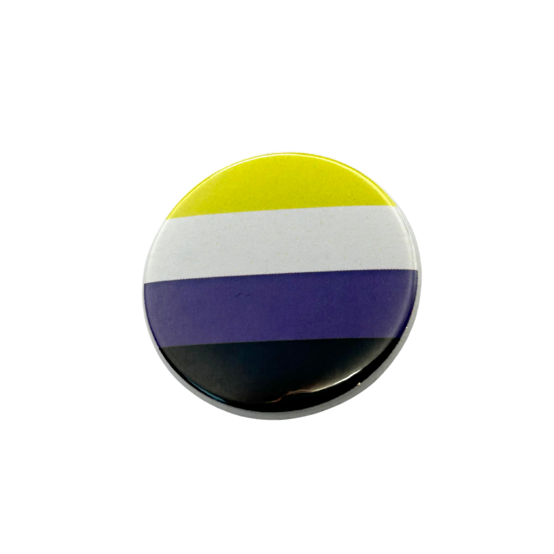 Round pin with Non-Binary Pride flag