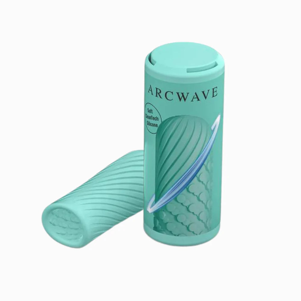Arcwave ghost teal next to its carrying case on a white background