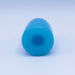 The Shot Pocket stroker, a blue silicone, cylinder shaped toy with a hole on one end for stroking and squeezing. 