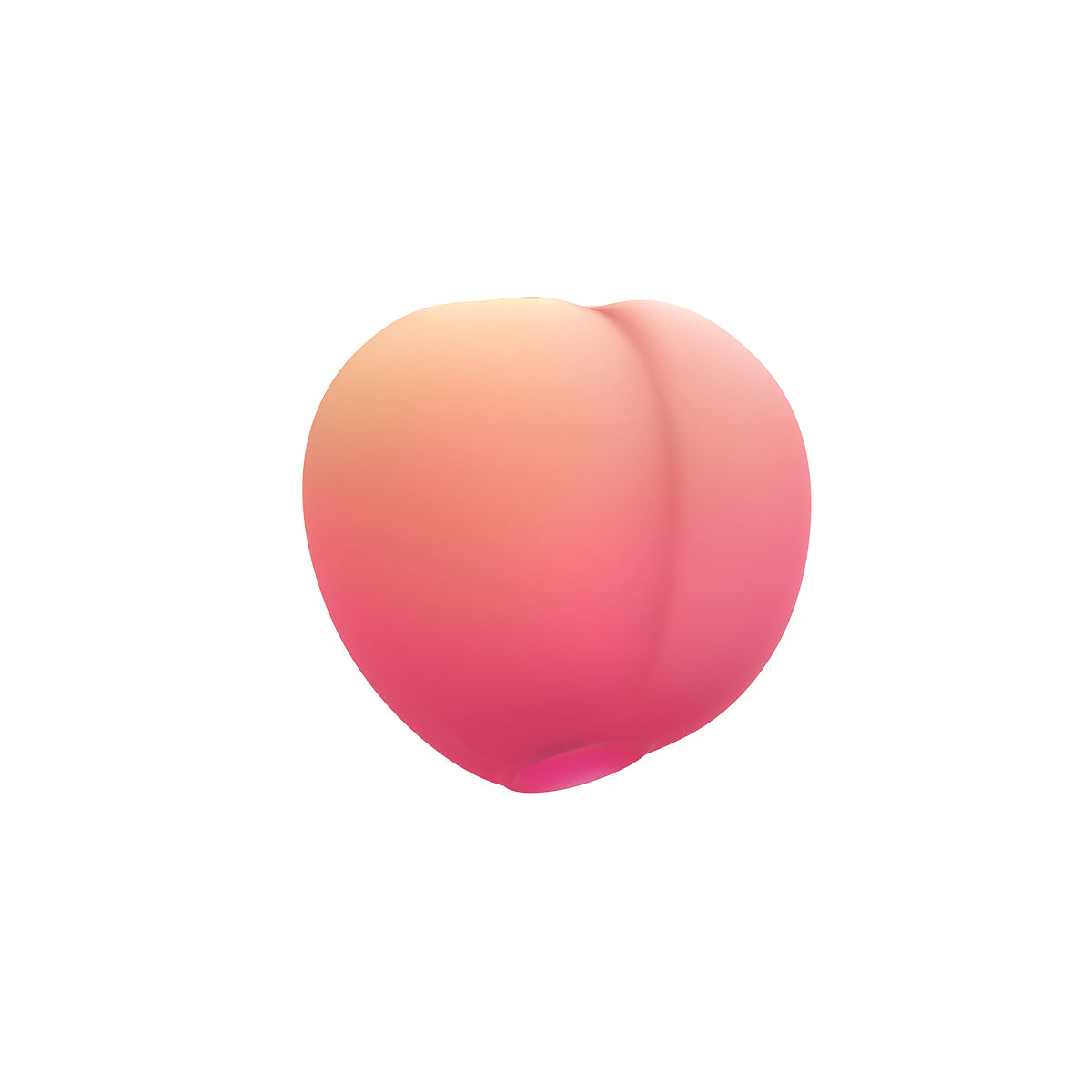 A peach shaped air pulse toy against a white background 