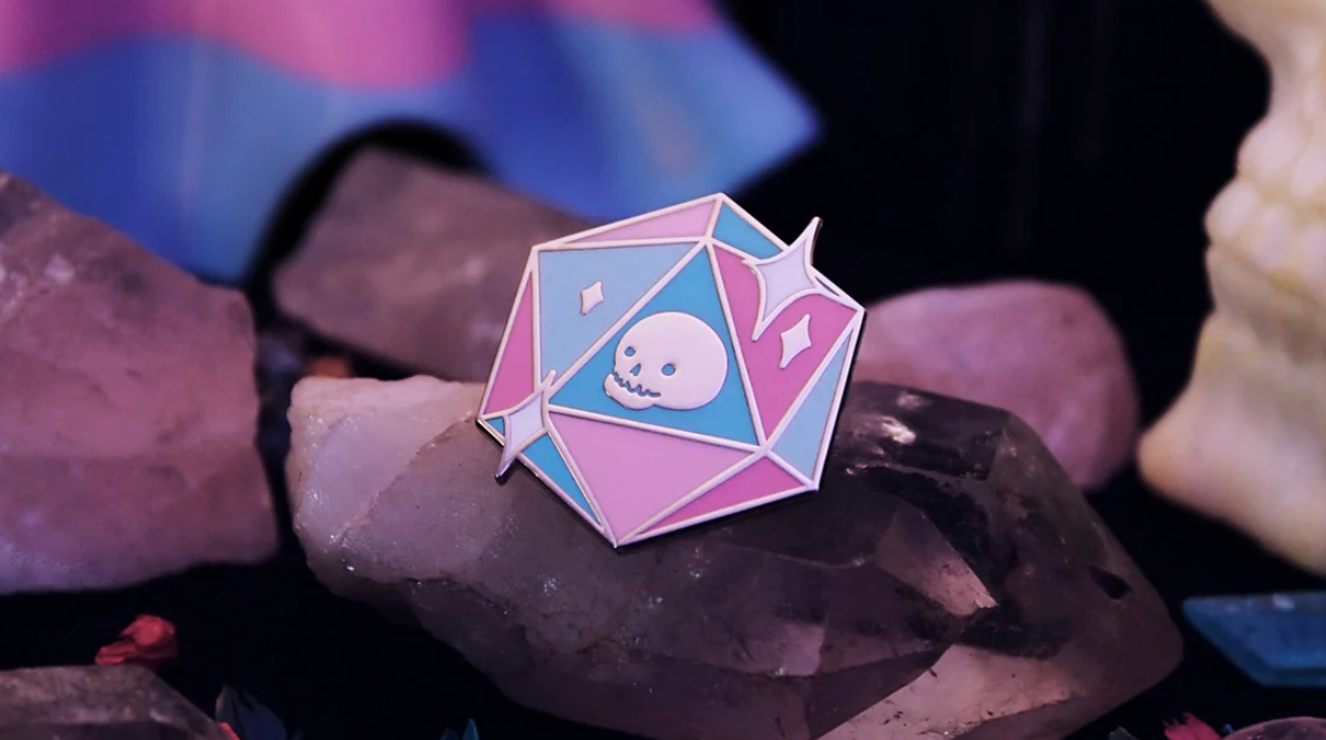 Trans D20 Icosahedron Dice Pin