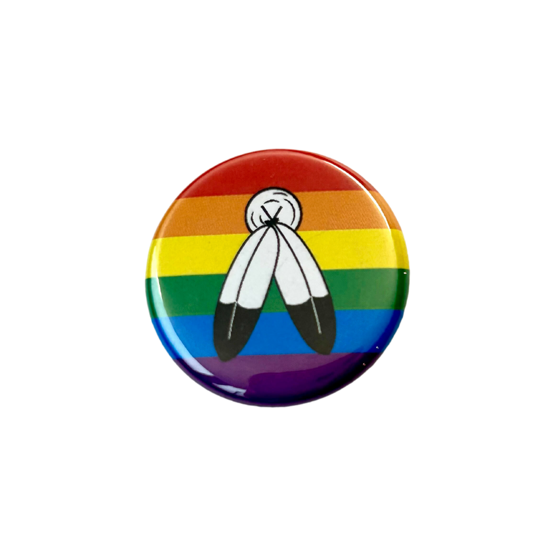 Round pin with Two Spirit Pride flag