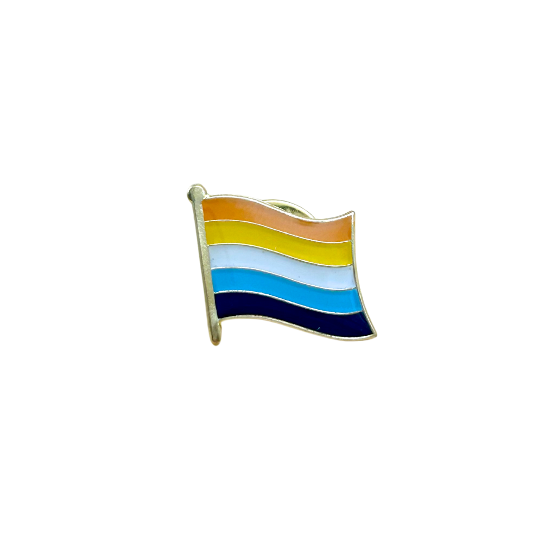 Aroace pride flag lapel pin on a white background