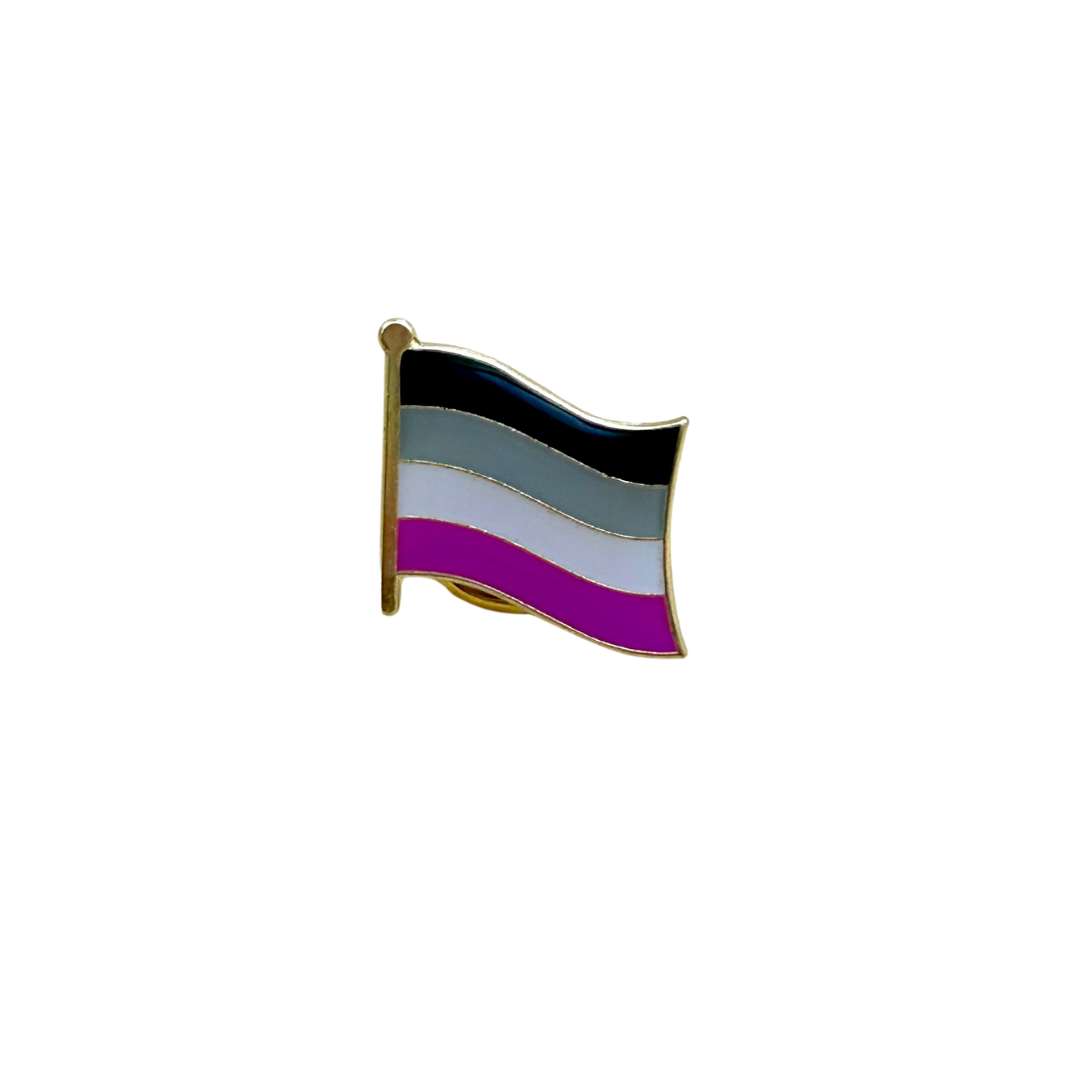 Asexual pride pin with a flag design on a white background