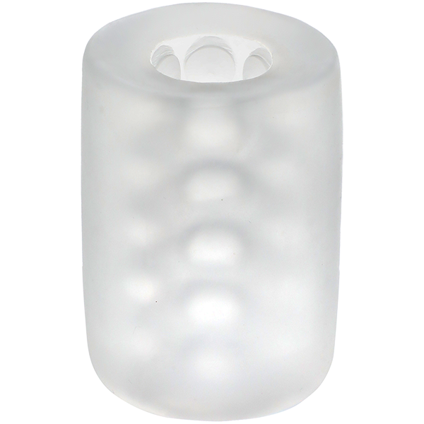 A clear TPE stroker with a textured interior
