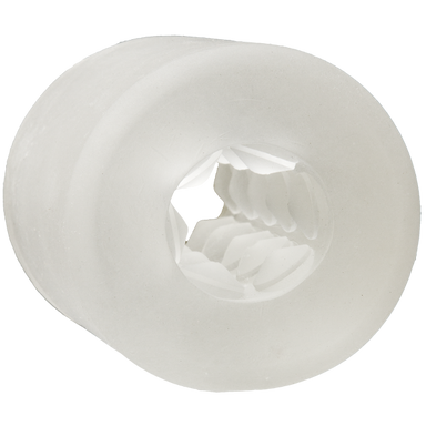 A clear TPE stroker with a textured interior