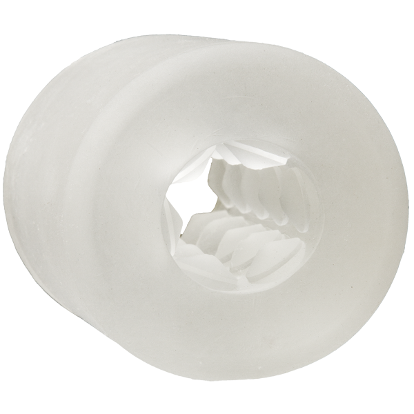 A clear TPE stroker with a textured interior