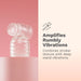 Le wand slider on pink background with text that reads "Amplifies rumbly vibrations, combines stroker texture with deep wand vibrations"