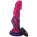 Pink and purple dildo with remote control on a white background