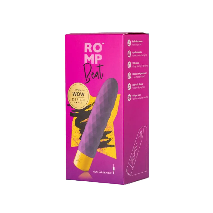 Romp beat in its purple and yellow packaging 