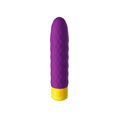 Purple and yellow vibrator with texture on the shaft