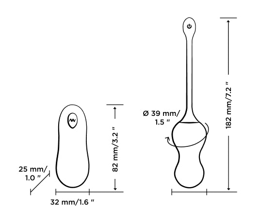 A diagram showing romp cello's measurements. 7.2 inches in length, and 1.5 inches circumference at the largest point. 