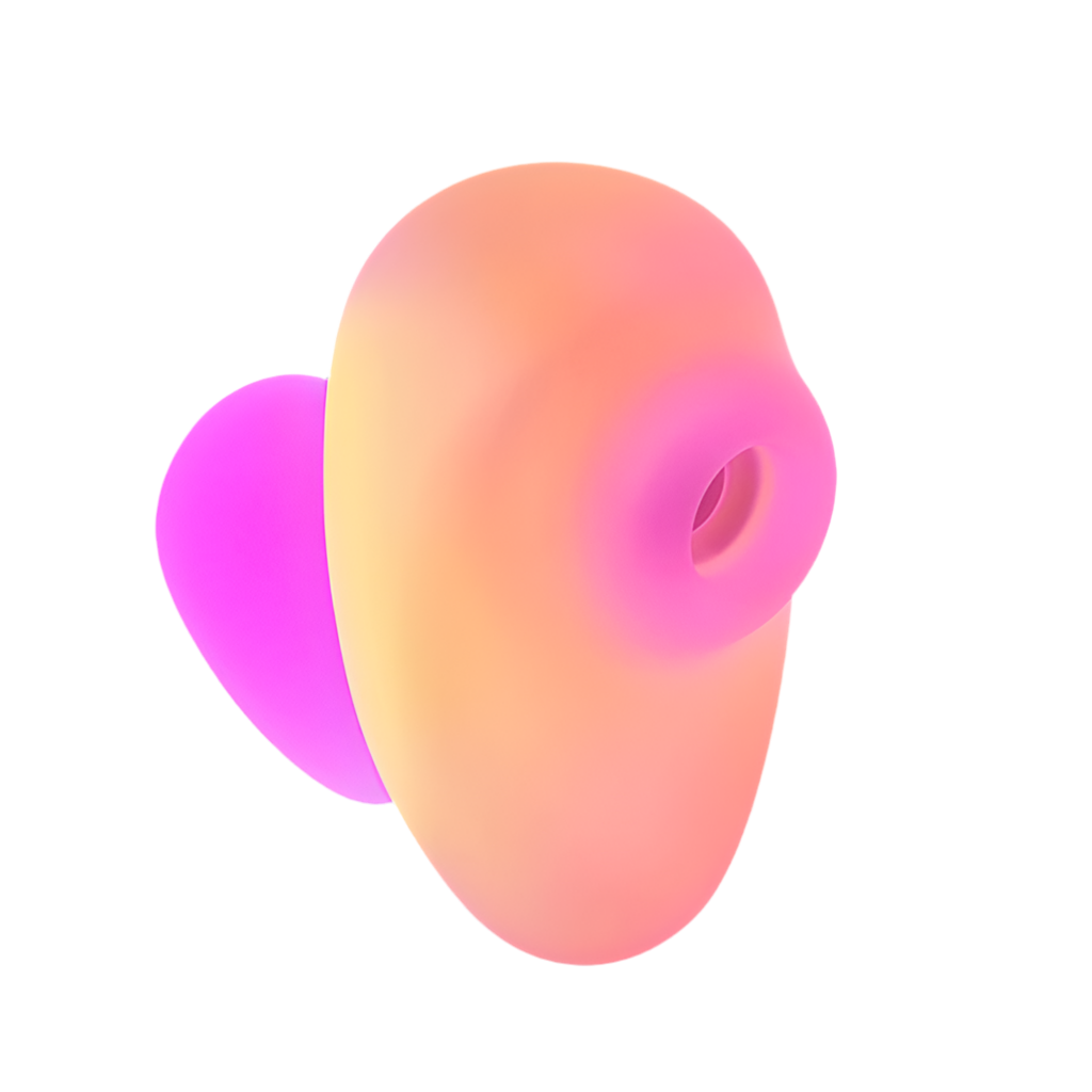 Front view of the romp kiss, a suction toy with a sunset ombre colour 