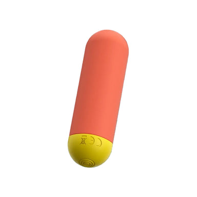 Romp riot bullet vibrator from the back angle, showing the button at the base of the toy. 