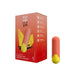 Romp riot bullet vibrator next to its box packaging 