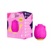 Romp rose toy next to its pink box packaging 
