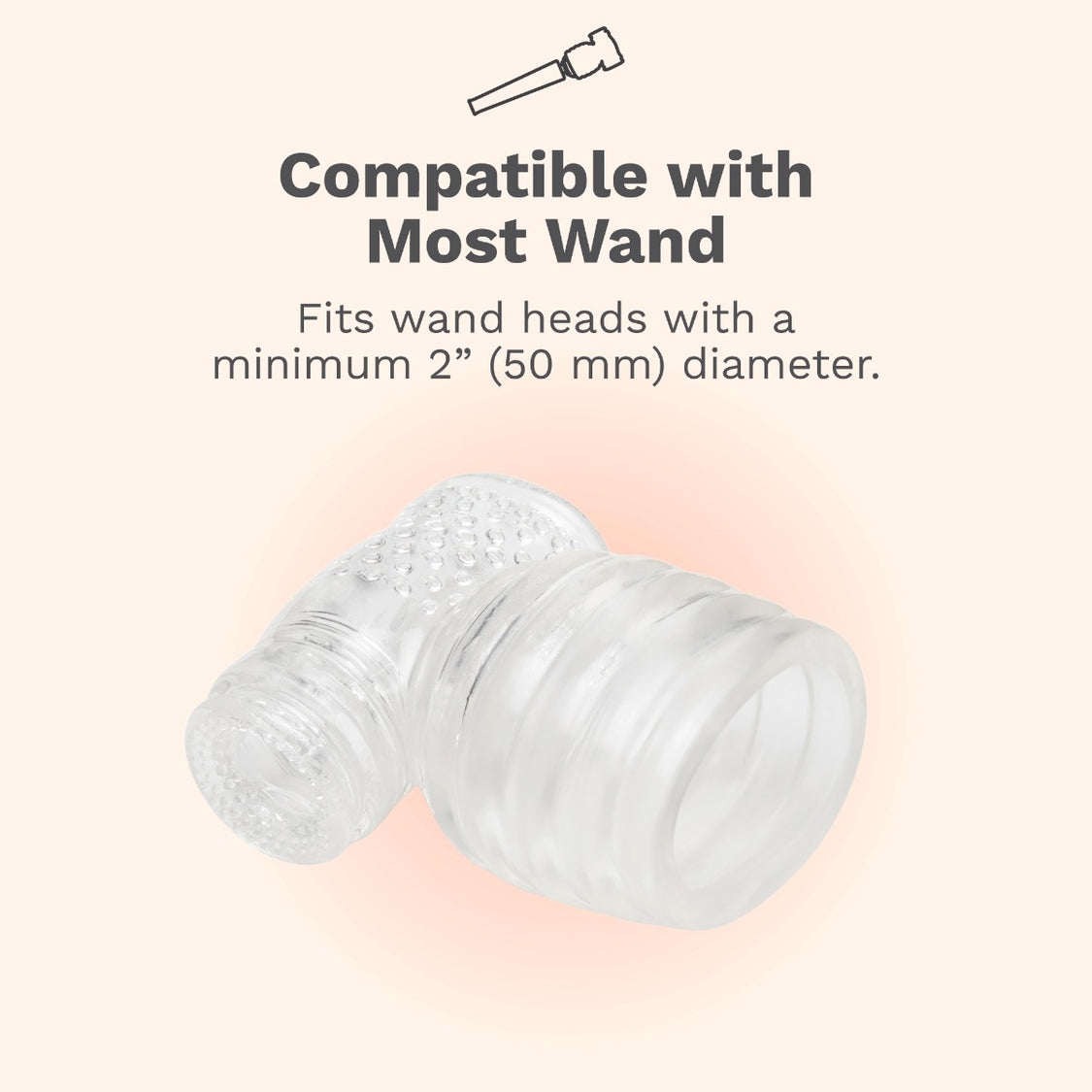 Le Wand Slider with text that reads "compatible with most wands, fits wand heads with a 2" diameter" 