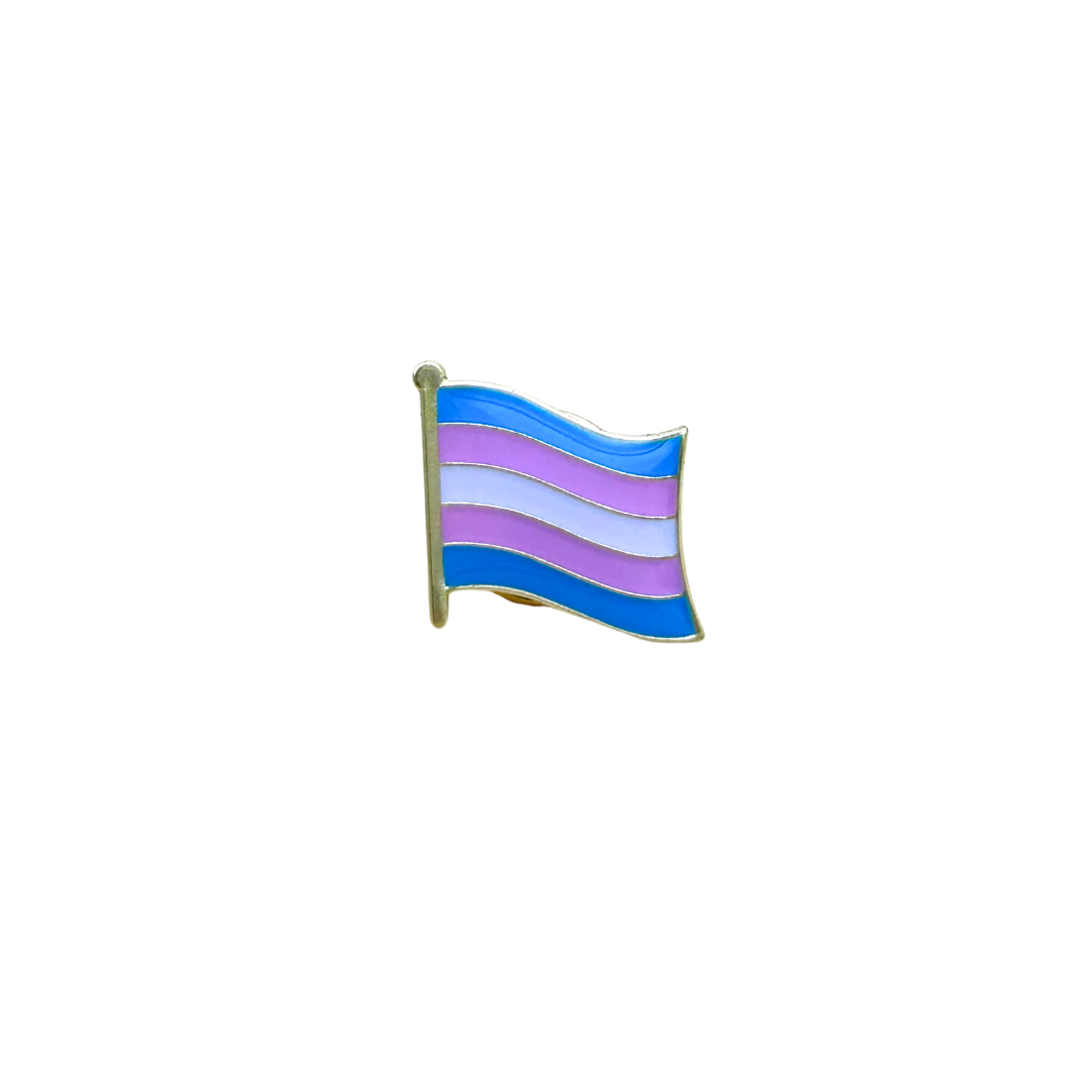 Transgender pride flag lapel pin on a white background