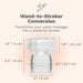 Wand-to-stroker conversion toy on a beige background with measurements, see caption