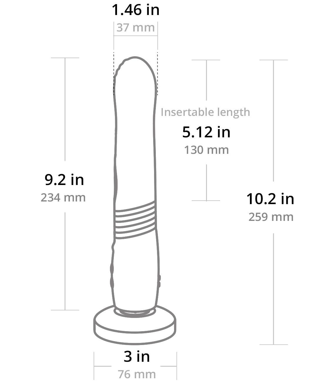 A diagram of Gravity Thruster with measurement specifications.