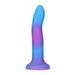 Blue and purple dildo on white background