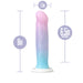 Blush Lucky dildo with measurements that say 8 inches long, 1.5 inches diameter, 6.5 inches insertable