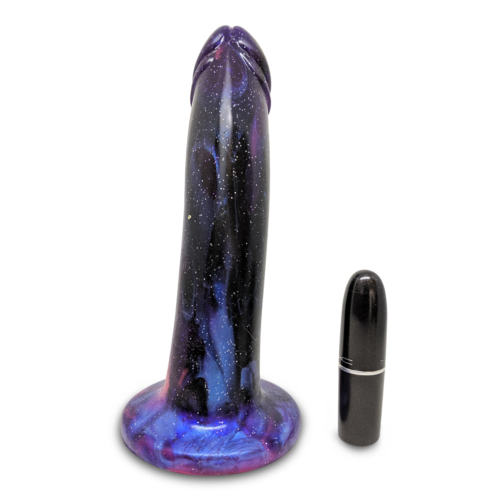 Vixen Leo Galaxy next to a lipstick for scale