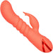 Orange vibrator with ribbed shaft, and attached clitoral arm diagonal