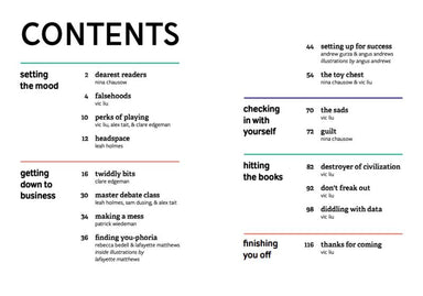 Bang! Table of contents. Sections are listed as: Setting the mood; Getting down to business; Checking in with yourself; Hitting the books; Finishing you off