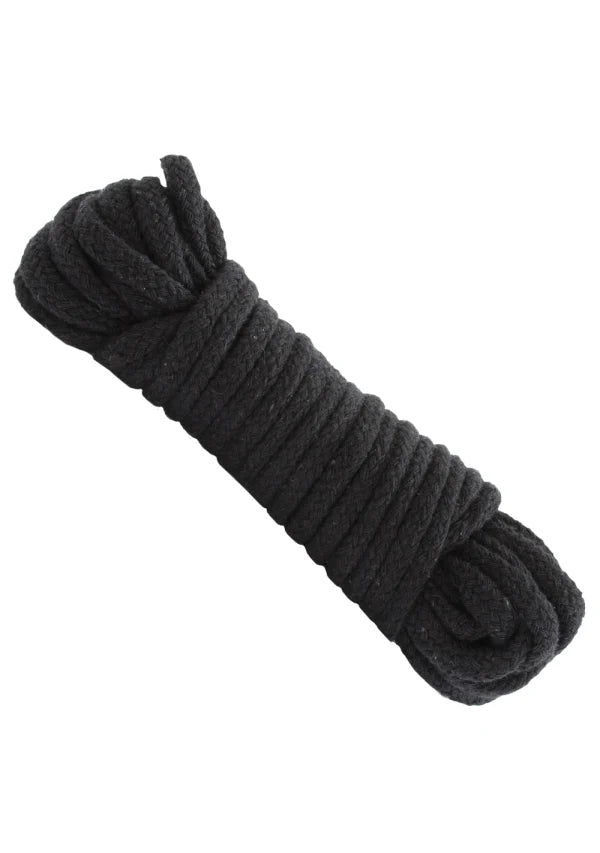 Black cotton rope on white background