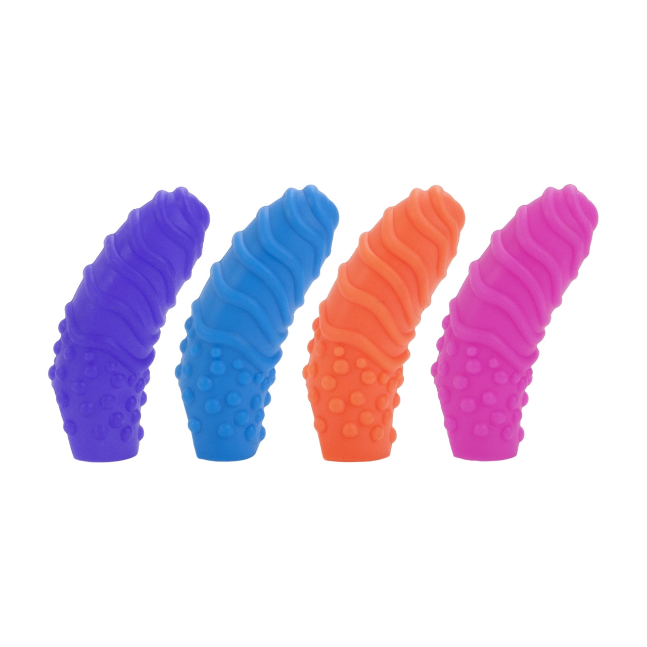 Purple, blue, orange and pink finger swirls lined up