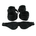 Four black cuffs and blindfold