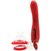 Red vibrator with two sizes of suction pumps, one TPE tongue cover, and the vibrator itself