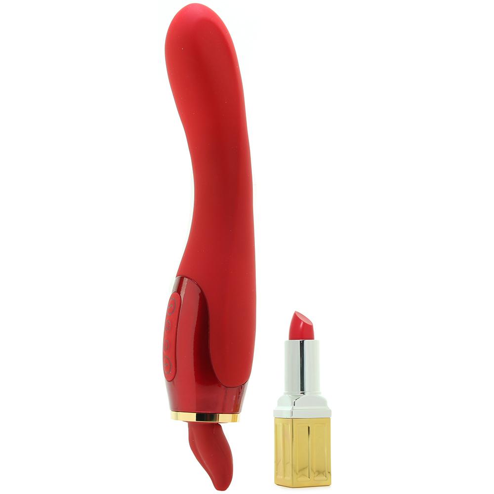 Red vibrator without suction part with lipstick for scale