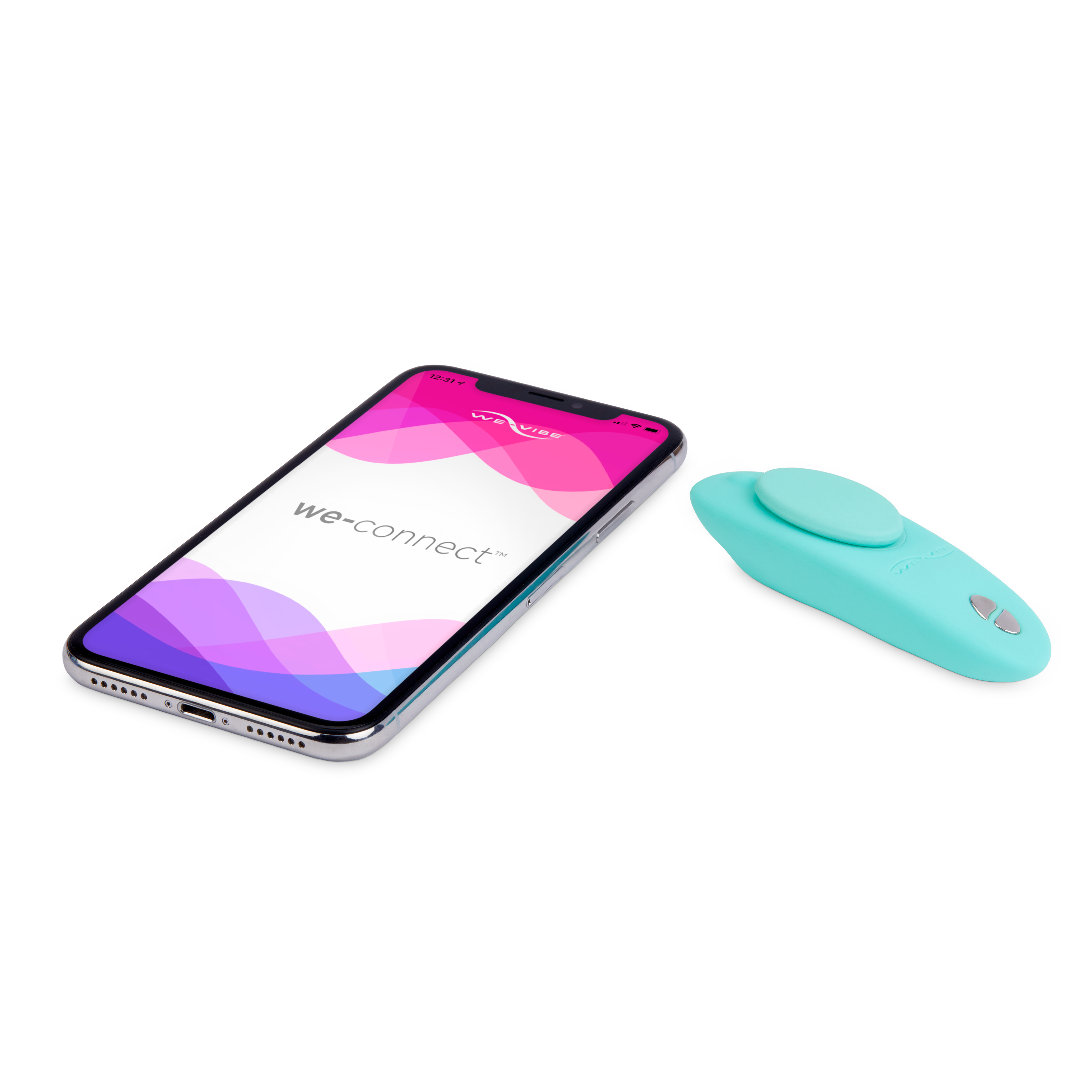 We-Vibe Moxie next to smartphone showing the We-Connect app