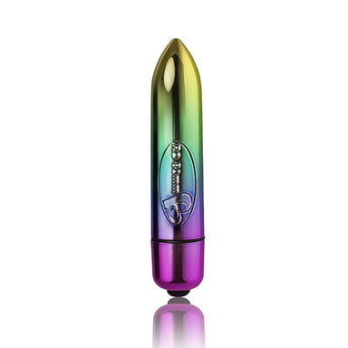 Rainbow bullet vibrator on white background