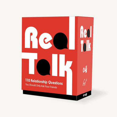 Red Real Talk game box on an off-white background