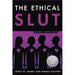 Book cover depicting four figures with heart cut outs on their chests. Cover reads "The Ethical Slut third edition updated & expanded Janet W. Hardy and Dossie Easton. 200,000 copies sold"